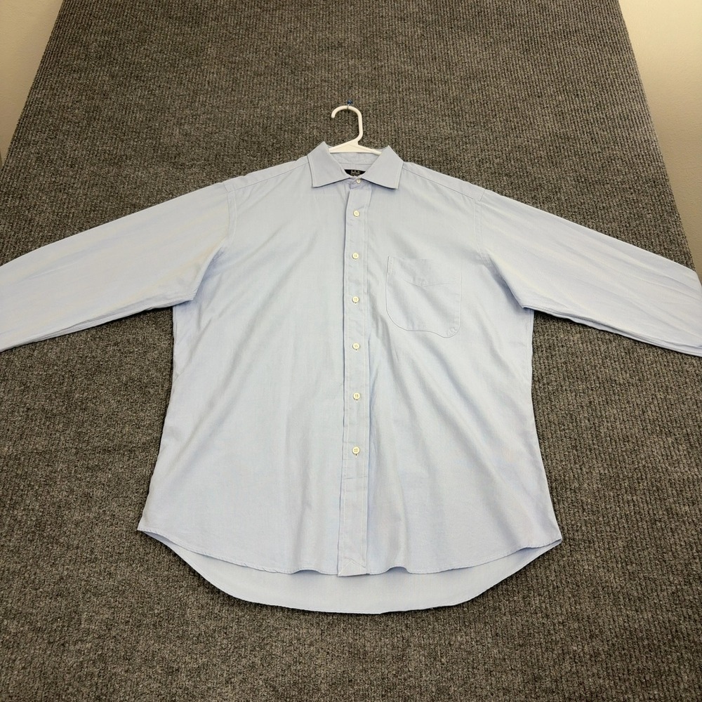 Ike Behar Ben Silver Button Up Mens 15.5 Blue Cotton Oxford Dress Shirt Classic